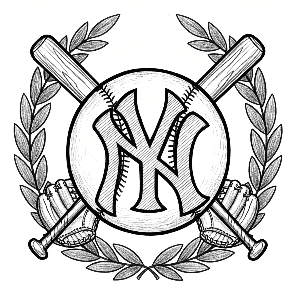 pencil sketch for laser engraving of something that represents the NY Yankees