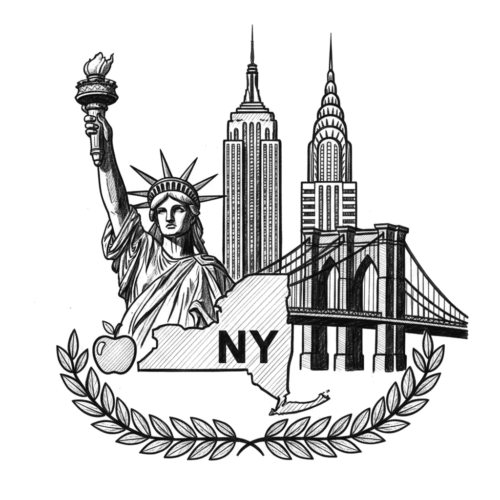 pencil sketch for laser engraving. Of something that represents NY state