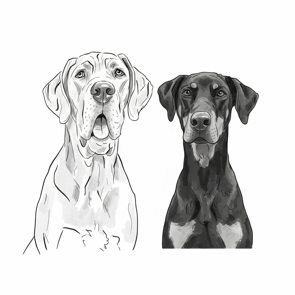 Remove background. Provide a solid outline and accurate details of the dogs