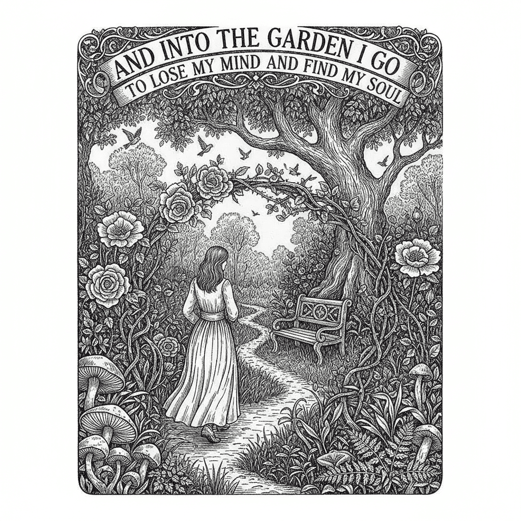 "And into the garden I go to lose my mind and find my soul"