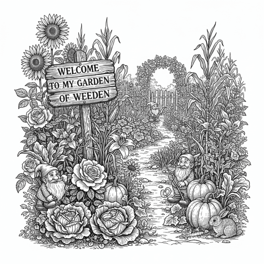 This image with the sunflowers closer to the centre and add a few more gnomes