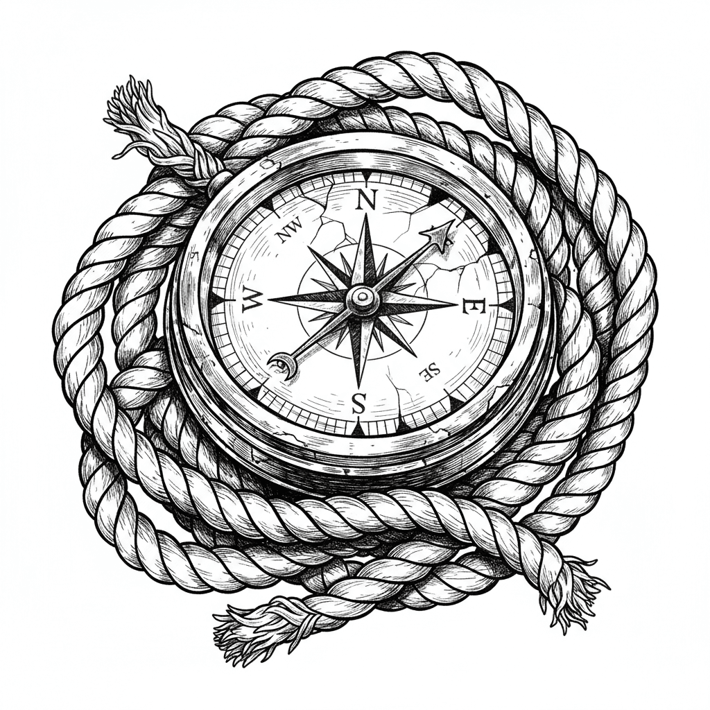 SHIPS COMPASS WITH ROPE MAKE TO LOOK LIKE OLD AND USED