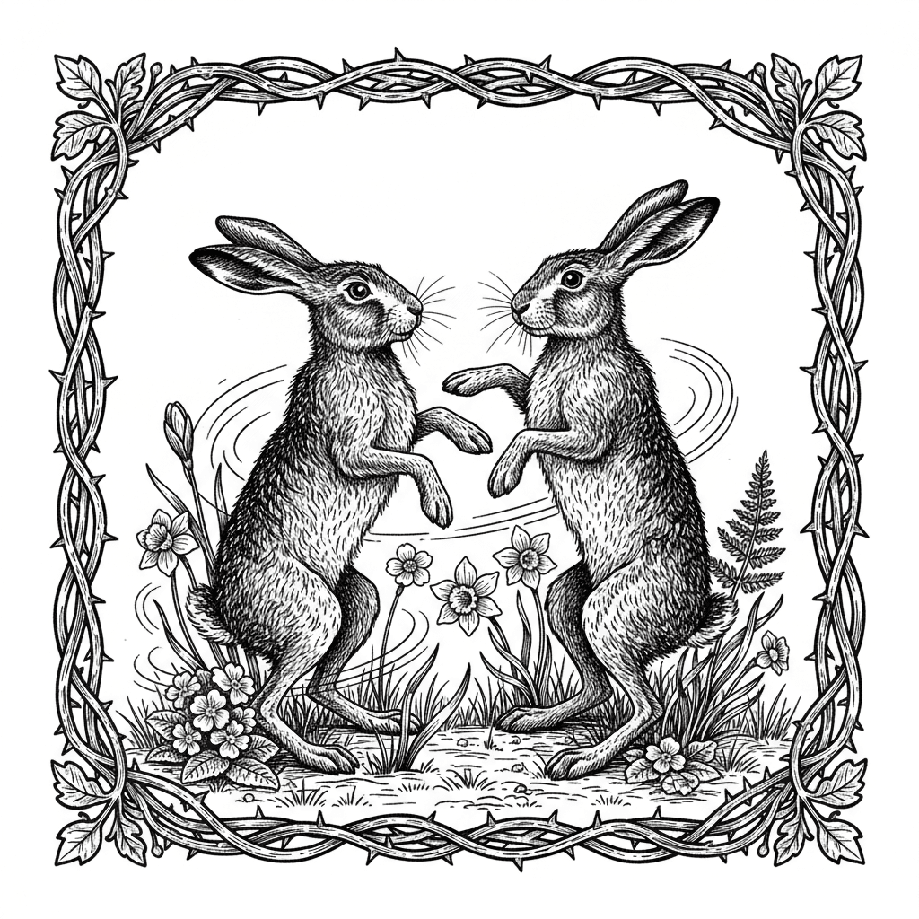 2 hares boxing in Spring with a transparent background