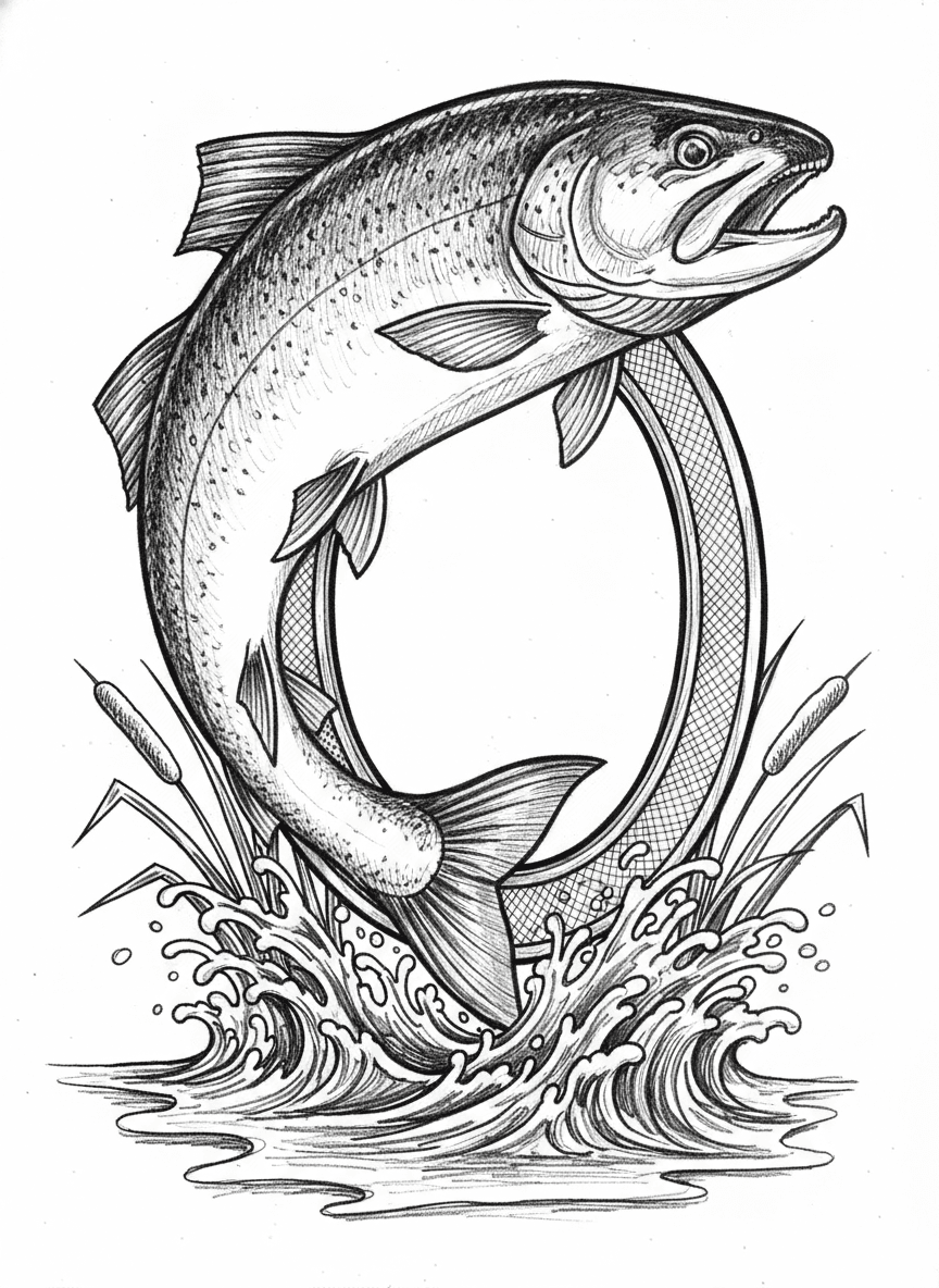 Create picture frame in shape of fish jumping from the lake