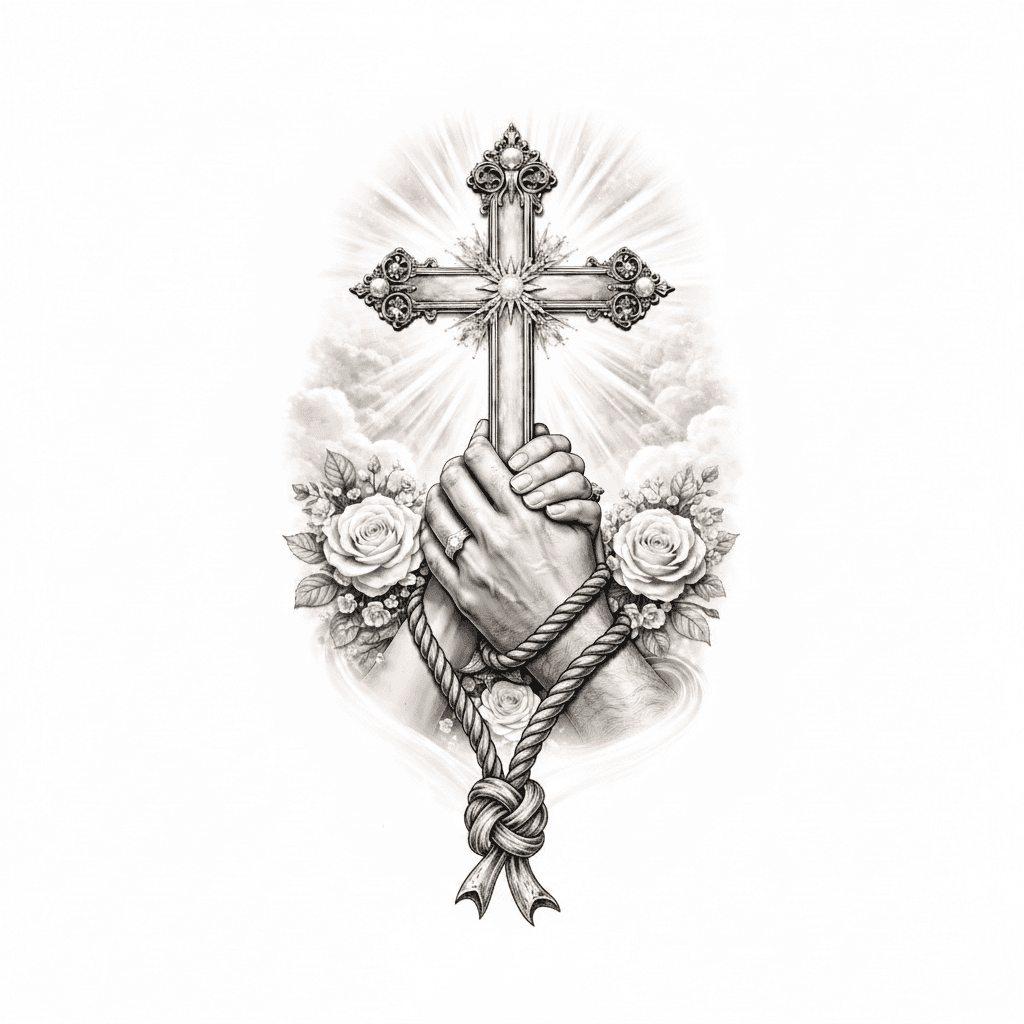 remueve las letras y remplasa el rosario por una cadena o un laso.