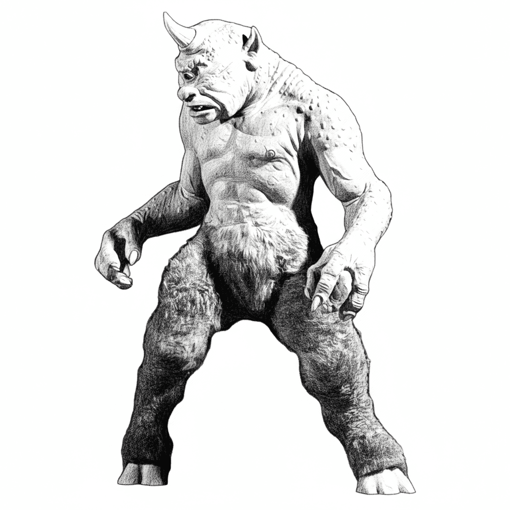 Enhance the 3d appearence of the monster. Erase the two smaller figures from the end product.