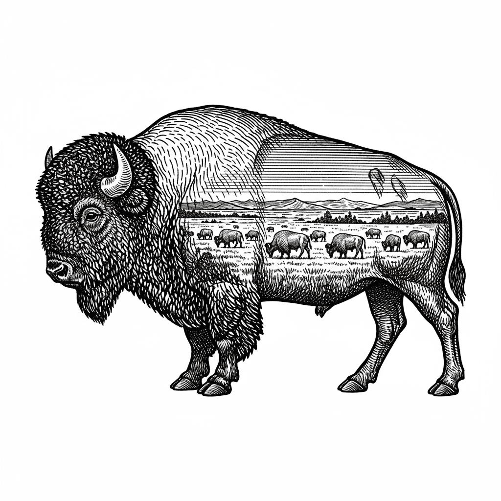 buffalo inlaid with buffalo grazing on the plains