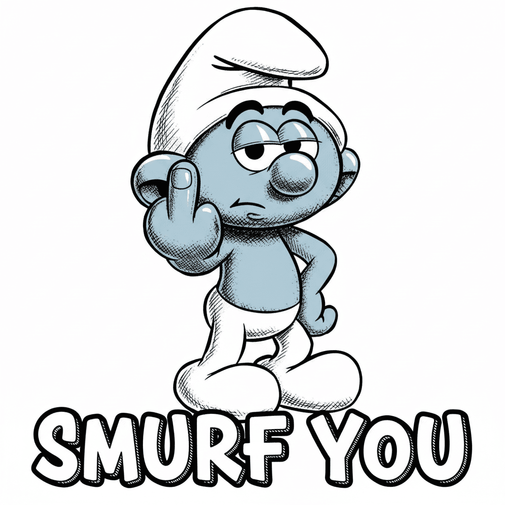 Create image without a background and Spell the words SMURF YOU on the bottom of the image in balloon graffiti font to engrave on wood using the laserpecker4