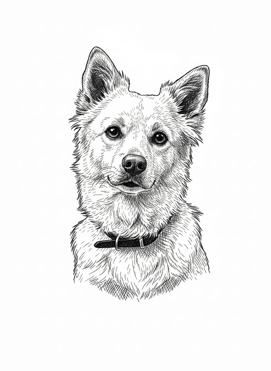 remove background, enhance photo with crisp detailed lines for engraving, remove background and only keep the dogs face