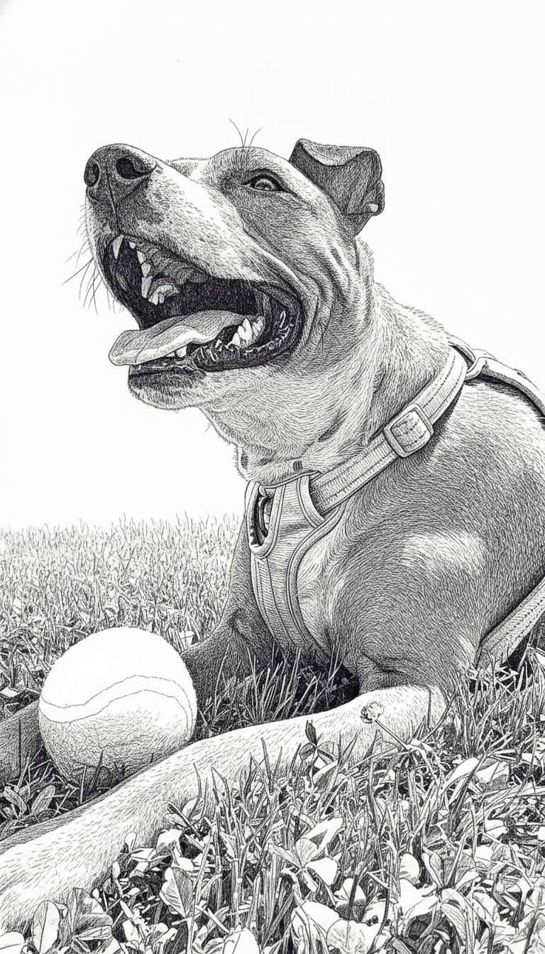 enhance photo, make clear crisp detailed dark lines for laser engraving, remove background and only leave dog and tennis ball in photo
