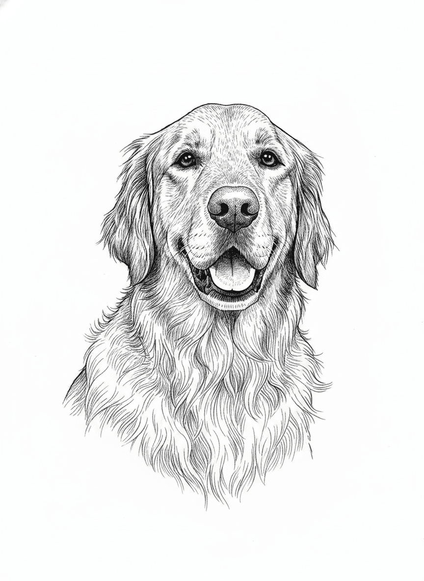 enhance photo, remove background and only keep dogs face on left, remove dog on right, make clear crisp detailed dark lines for laser engraving