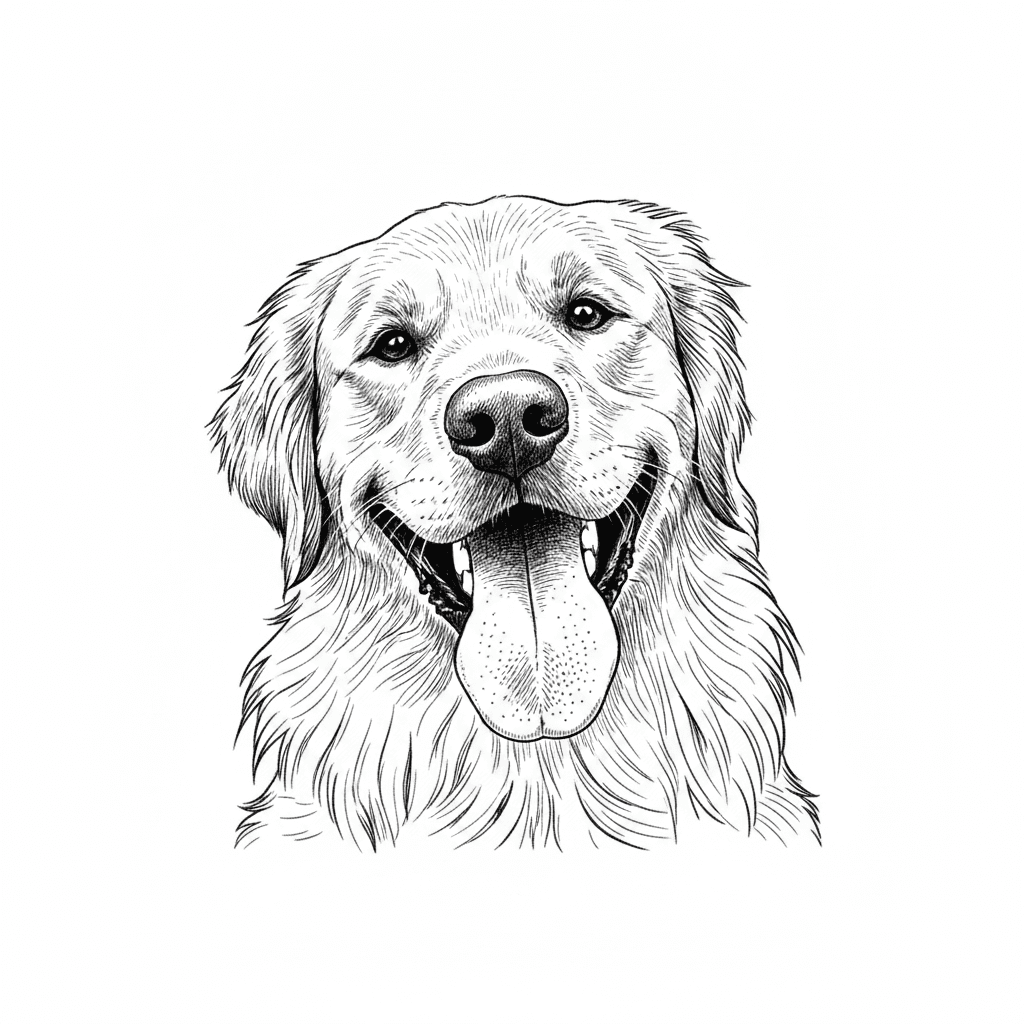 enhance photo, remove background and only keep dogs face, make clear crisp detailed dark lines for laser engraving