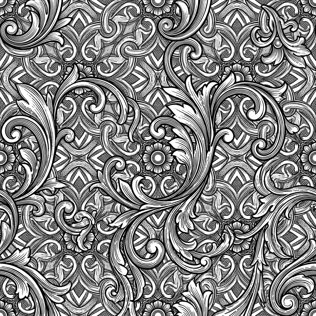 Bold and crisp black two layer seamless wrap filigree pattern that fills a 28mm x 105mm rectangle lower layer background pattern textured
