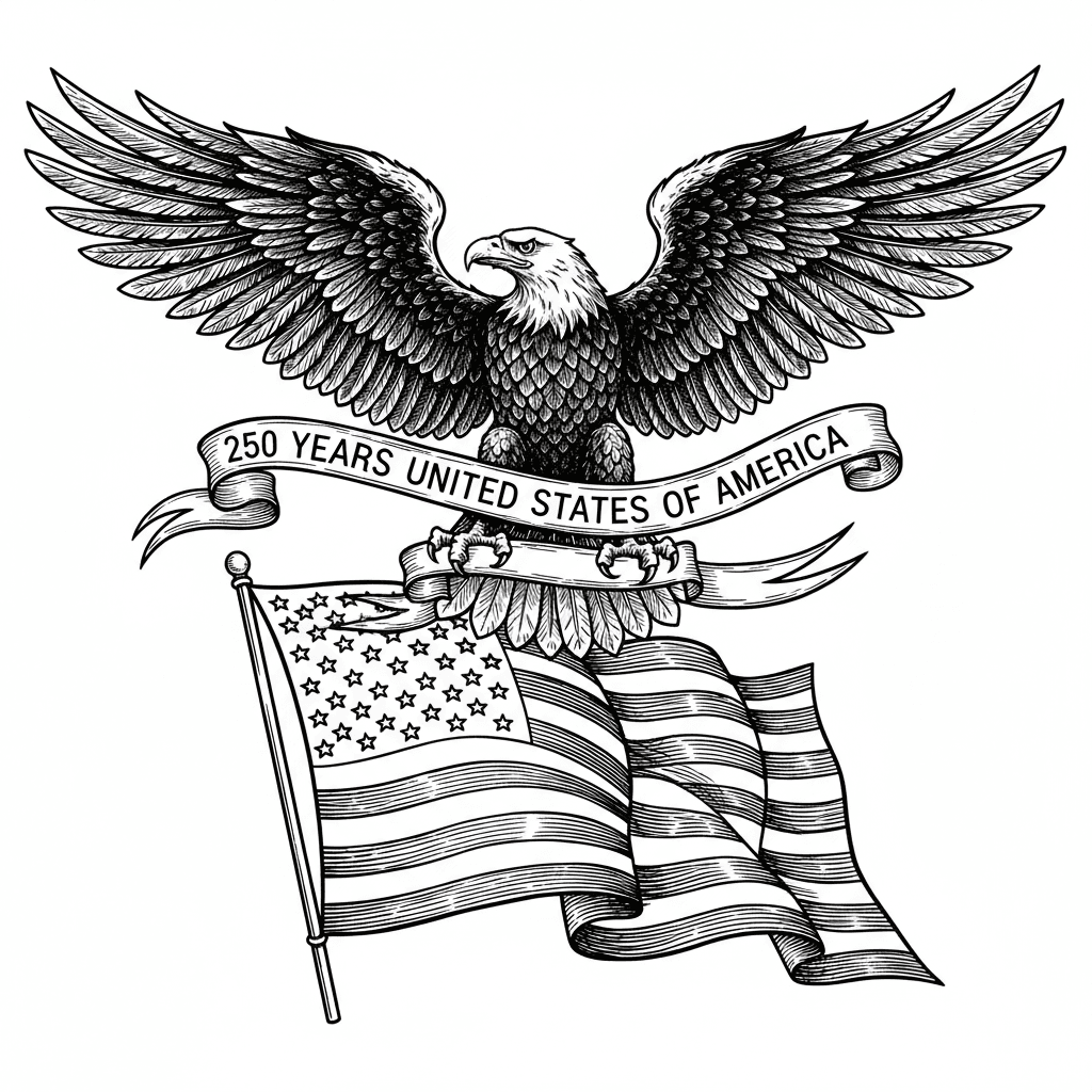 250 years United States of America flag with the bald eagle