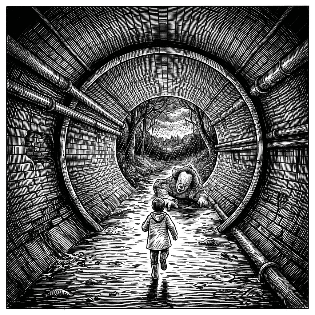 Make it look like georgie from pennywise is running from him, move him a little further back and show more of the tunnel/scenery at the end of the tunnel