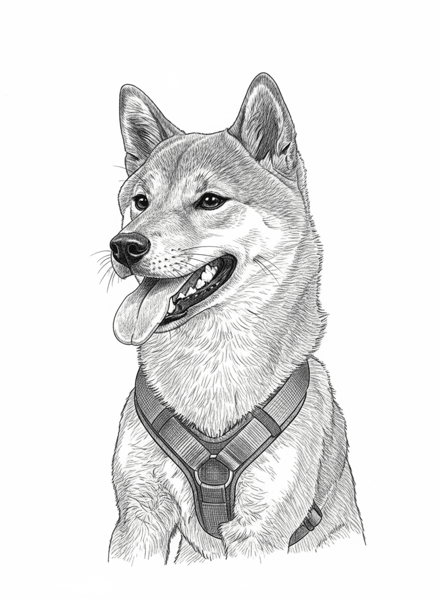 Ultra-detailed black & white vector engraving illustration of a dog only, realistic hand-drawn pencil / fine ink engraving style. Strong focus on the dog’s head and upper body. Fur must be clean, structured and directional, with controlled line density suitable for white MDF laser engraving. Clear facial expression, sharp eyes, nose and mouth, natural proportions. High contrast but balanced, no noisy micro-details. Shading created with clean hatching and cross-hatching, optimized for diode laser engraving on white MDF. Background: extremely minimal, no background objects, no environment. No colors, grayscale only. No blur, no soft painting, no sketchy mess. Sharp contours, engraving-ready, vector-friendly, professional portrait quality.