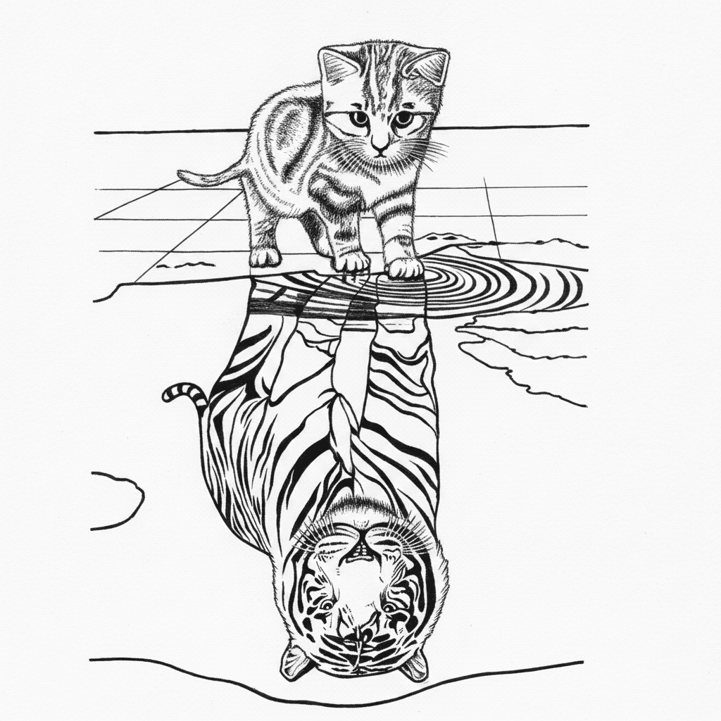 Kitten Tiger Reflection Water Potential Ambition - Free PNG Download ...