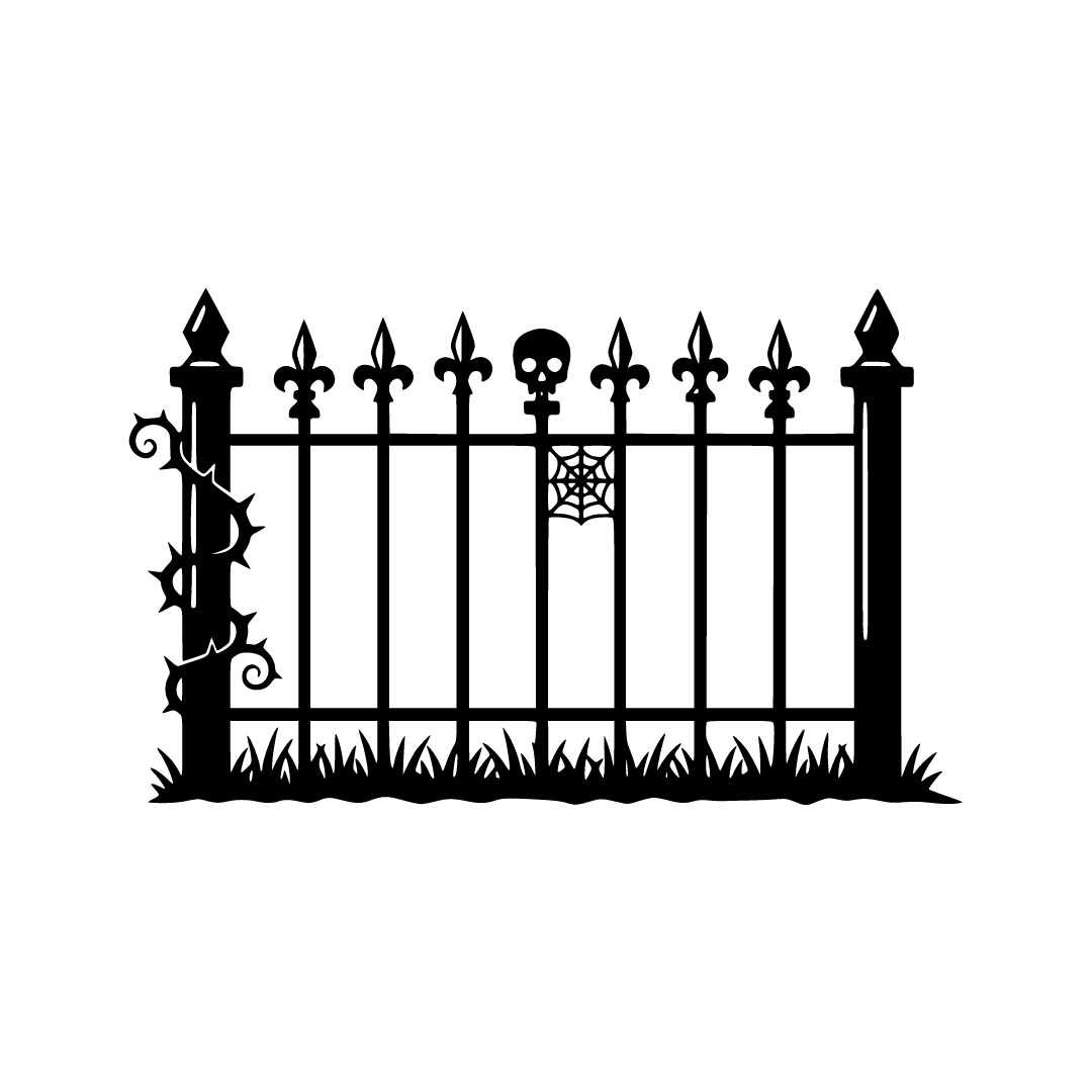 Black and white vector cut file. Section of gothic cemetery iron fence ...