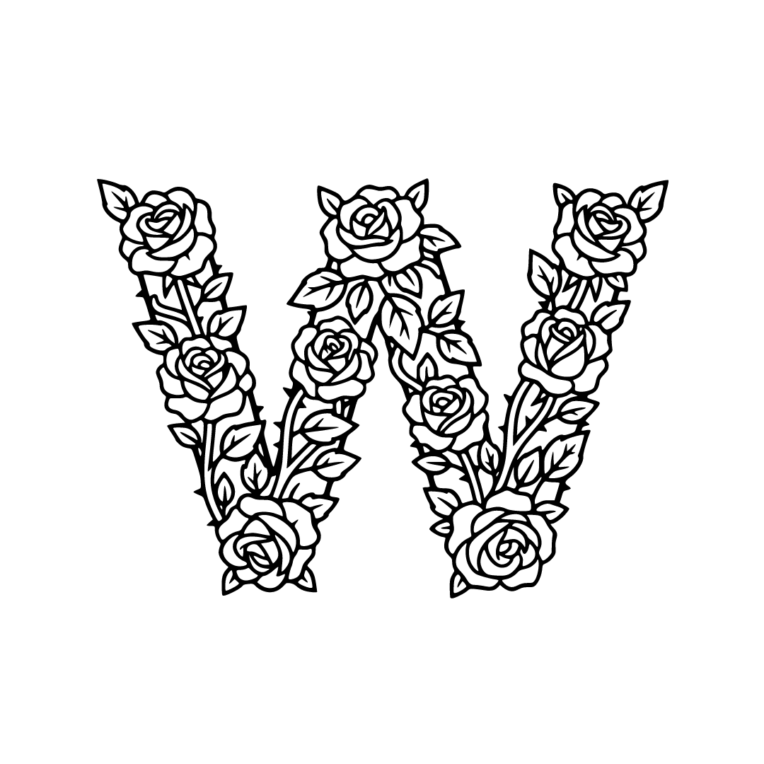 Letter W made with roses, black and white SVG vector style - Free SVG ...
