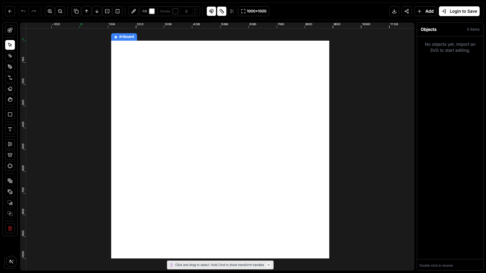 VectorWitch SVG editor interface with toolbar, canvas artboard and layers panel