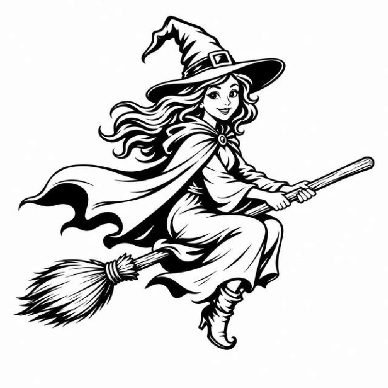 Black and white witch drawing uploaded to the vectorizer
