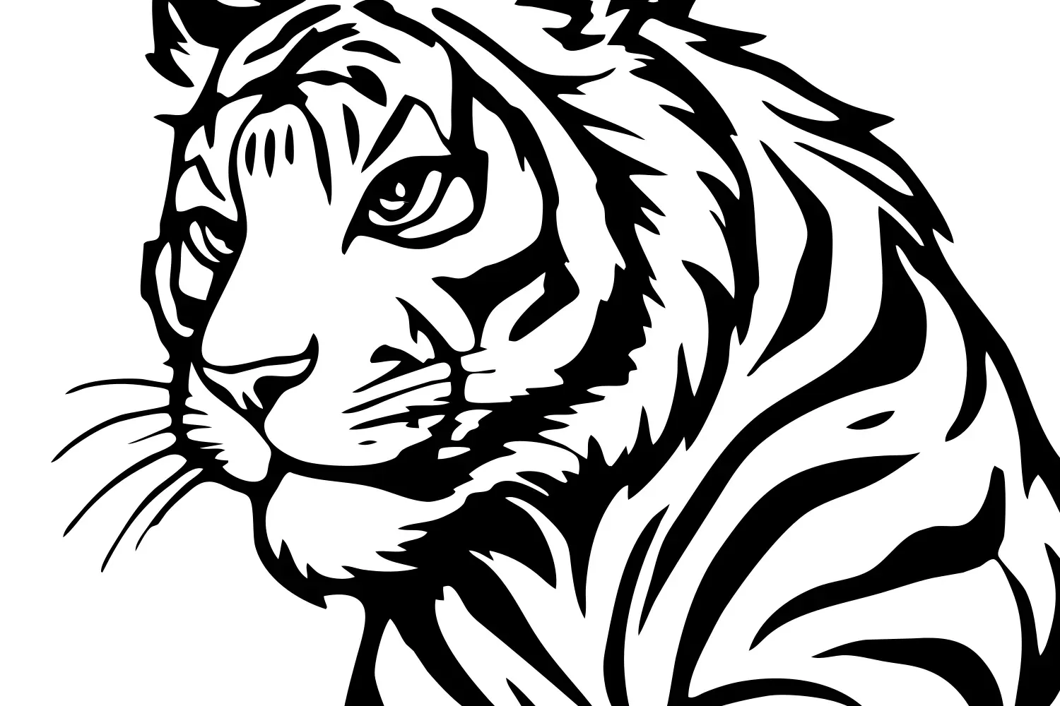 Tiger drawing converted to a clean black and white SVG